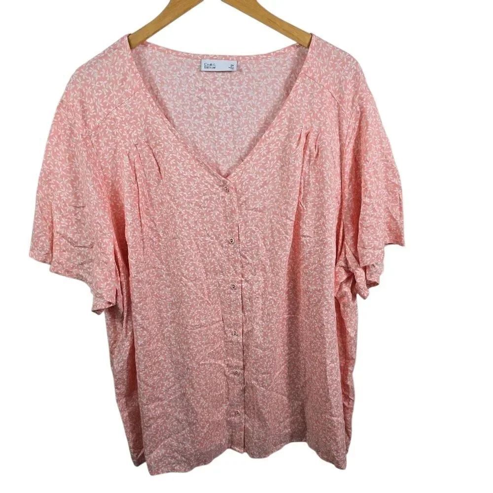 Croft & Barrow Coral Floral Button‑Down Top Plus Size 2x